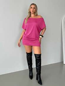 Auralis Vestidos de Festa Plus Size para Mulheres, Vestidos Casuais Pretos, Vestidos Ombro a Ombro, Vestidos Ombro Único, Vestidos de Outono para Mulheres, Vestidos Casuais, Vestidos Ombro a Ombro, Vestidos Pretos Curtos, Vestidos para Sair - Pink - Visão 4