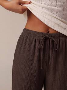 SHEIN Tall CURVE Quần dài nữ cỡ lớn màu trơn, cạp chun, kiểu dáng thường ngày, đa năng. - màu nâu - Xem 6
