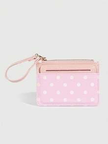 ROMWE 1 Buah Dompet Koin Mini Polkadot Y2K, Dompet Kecil PU Modis, Tempat Kartu Gaya Kawaii, Tas Penyimpanan Dokumen ID, Organizer Kartu Polkadot Tipis Multi-Lapisan yang Dapat Dilepas - Berwarna merah muda - View 1
