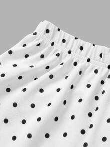 Conjunto de camiseta de manga corta de cuello redondo y pantalones con estampado de lunares suelto y casual para niña preadolescente, vestido suave, vestido de encaje, vestido de lunares, vestido con lazo, vestido de verano, conjunto de verano, vestido de playa, vestido de graduación - Blanco - Ver 4