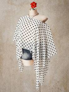SHEIN ICON Plus Size Women Leopard Print Asymmetric Hem Batwing Cover Up - White - View 3