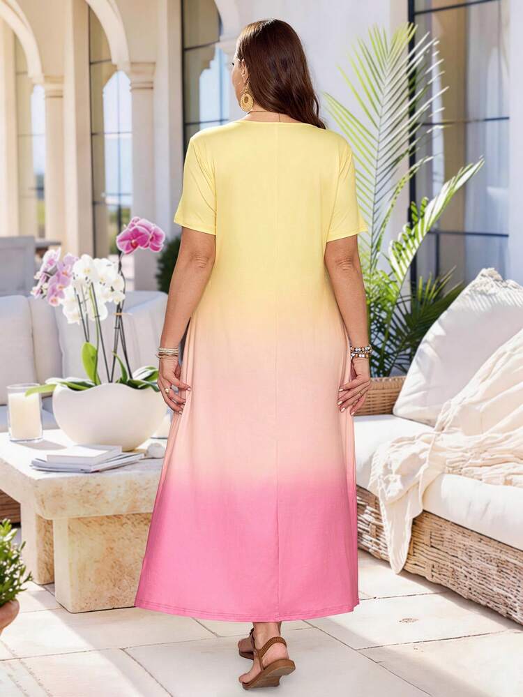 Plus Size Women Ombre Color Casual Summer Dress