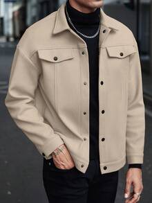 Manfinity CasualCool Áo khoác nam dài tay, cài cúc phía trước, vai rớt, kiểu dáng thường ngày, thích hợp cho mùa thu. - Màu be - Xem 1