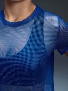 Powerista Women's Mesh Short Sleeve Casual Fitness Workout T-Shirt - Royal Blue - View 5