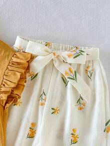 Cozy Pixies Conjunto informal de niña con flores amarillas - Amarillo - Ver 4