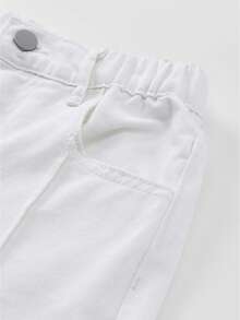 SHEIN Casuvi Kids Quần jean ống rộng 7/8 màu trắng cơ bản dành cho bé gái - trắng - Xem 7