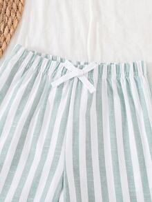 2pcs Young BoyCasual Wide Leg Striped Pants, Spring/Summer Vacation Style, Comfortable Fabric Suitable For Daily Casual Wear - Multicolor - View 4