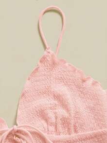SHEIN Essnce 女士夏季度假纯色纹理前系带吊带衫 - 粉色 - 查看 5