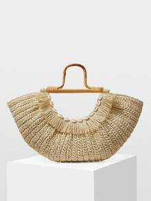 MOTF WOMEN'S TOTE BAG, EXQUISITE FASHION HOLIDAY FAN-SHAPED HANDBAG - Beige - View 1