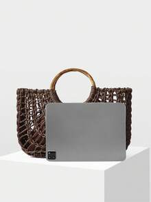MOTF PREMIUM WOMEN'S FASHION HOLIDAY BROWN HOLLOW STRAW HANDBAG, LARGE-CAPACITY PORTABLE TOTE BAG, SUITABLE FOR VACATION TRAVEL, BEACH AND SEASIDE MATCHING - Coffee - View 4