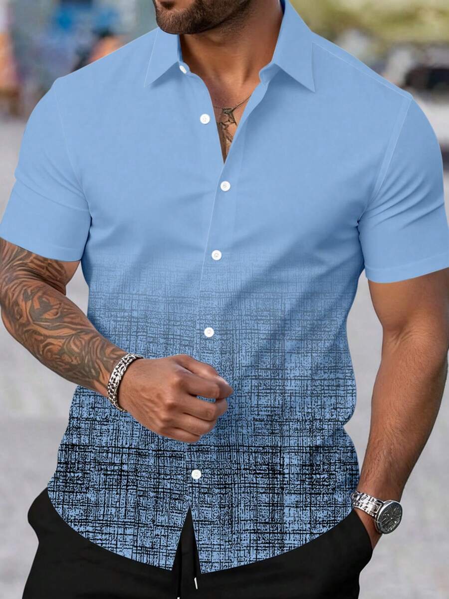 Manfinity Homme Áo sơ mi nam tay ngắn cài cúc phía trước, kiểu dáng thường ngày, đa năng cho mùa hè. - Nhiều màu - Xem 1