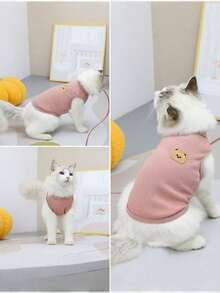 1PC Cartoon Bear Patched Pet Tank Cotton Summer Casual Streetwear Dog Clothes Cat Apparel Cute Comfortable Breathable Lightweight Daily Walk Outdoor Adventure Fashion Viral Matching Outfit Pet Owner Twinning Photoshoot Cool Stylish Modern - Pink - View 12