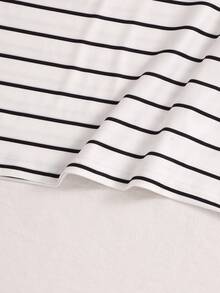 SHEIN Girls Casual Striped Knit Heart Fitted Dress - Black - View 7