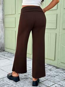 SHEIN Maternity Solid Color High Waist Casual Loose Pants - Coffee Brown - View 9