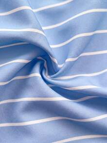 Maweii Plus Size Women Summer Bowknot Decor Pink & White Striped Dress - Blue - View 7