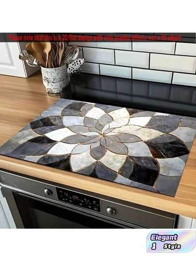1 tapis de cuisinière élégant à motif marbre, tapis d'égouttage - convient pour les cuisinières et les plans de travail, accessoires de cuisine haut de gamme, design noir et blanc, décoration d'intérieur , matériau résistant à la chaleur, accessoire de cuisine durable