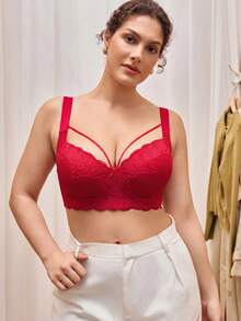 Bralution Plus Size Women Comfortable Underwire Lace Bra - Red - View 3