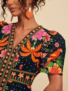 SHEIN TRVLCHIC 女士热带印花迷你休闲连衣裙，适合度假 - 彩色 - 查看 7