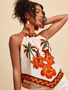 Travachic Women's Vacation Casual Tropical Print Halter Top - Multicolor - View 4