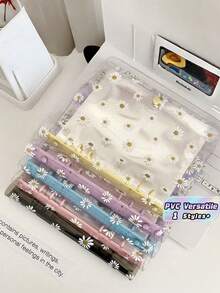 Bìa sổ tay 6 vòng A5 họa tiết hoa cúc, sổ tay tự làm, hộp đựng văn phòng phẩm. - Nhiều màu - Xem 1