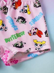 THE POWERPUFF GIRLS X SHEIN 两套少女卡通印花吊带背心和短裤内衣套装 - 粉色 - 查看 9