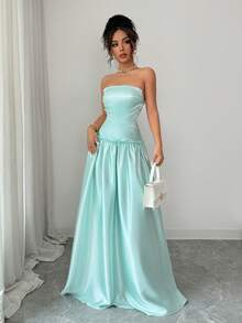 Selianne 2026 New Strapless Pastal Dress, High-End French Lightweight Wedding Golf Dress, Luxury Niche Elegant Sexy Banquet Evening Gown Summer - Blue - View 4