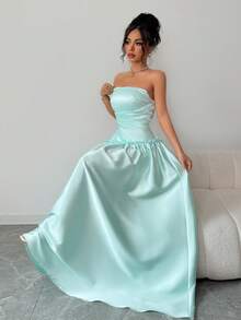 Selianne 2026 New Strapless Pastal Dress, High-End French Lightweight Wedding Golf Dress, Luxury Niche Elegant Sexy Banquet Evening Gown Summer - Blue - View 7