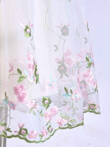 女童白色正式禮服，蕾絲拼接刺繡網紗花卉優雅洋裝，輕盈柔軟面料，適合度假、畢業、返校、婚禮季、各種舞會與正式場合 - 杏色 - 查看 4