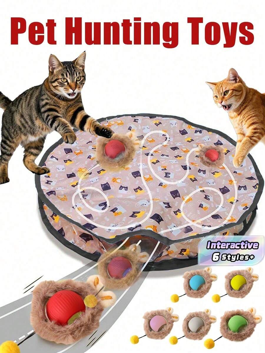 猫咪狩猎玩具套装,电动猫球玩具,USB充电器,带LED灯,宠物狩猎玩具,宠物配件,适合幼猫 - 彩色 - 查看 1