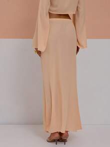 MUSERA Falda maxi de corte recto con cintura elástica, de ajuste holgado y fluido, ideal para primavera, verano, vacaciones, salidas y un look femenino y fresco - Rosa coral - Ver 4