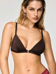 SHAPORA 1pc Front Closure Mocha Wireless Push-Up Bra With Side Support For Women - Coffee Brown - View 7