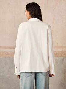 Anewsta Áo sơ mi trắng bằng chất liệu cotton nguyên chất, thời trang mùa xuân, với họa tiết thêu độc đáo, tay dài, thích hợp cho việc đi làm. - trắng - Xem 2