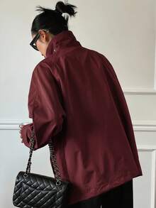 DAZY Women's Casual Commuter Solid Color Windbreaker - Burgundy - View 4