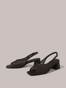Styleloop Cool Grid Woven High-Heeled Sandals, Light Commuter Style, Vacation Atmosphere, Summer Wear, A Must For Travel - Coffee Brown - View 2