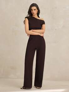 SHEIN Tall 新款夏季女士波西米亚风度假套装，两件套，日常穿着，露腰设计 - 棕色 - 查看 3