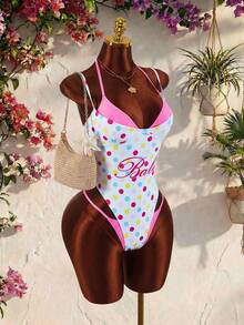 Amplova 1pc Women's Sexy Avant-Garde 2 In 1 Swimsuit, Contrasting Fuchsia And Yellow, Suitable For Beach Vacation - Multicolor - View 1