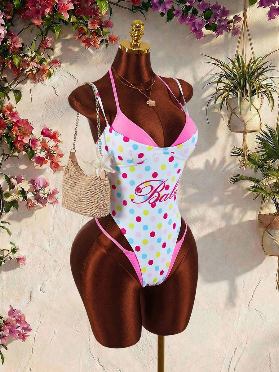 Amplova 1pc Women's Sexy Avant-Garde 2 In 1 Swimsuit, Contrasting Fuchsia And Yellow, Suitable For Beach Vacation - Multicolor - View 1