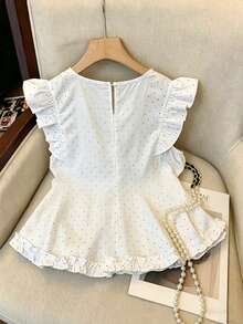 SHEIN Franclia Áo kiểu nữ chấm bi tay bèo, áo cổ tròn xếp ly phía trước với viền bèo nhún, áo không tay dáng rộng mùa hè thích hợp mặc hàng ngày và công sở. - Nhiều màu - Xem 2