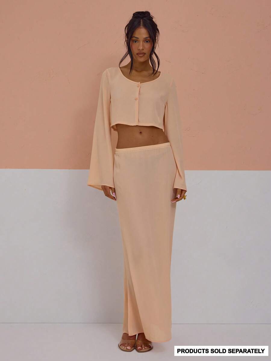 MUSERA Falda maxi de corte recto con cintura elástica, de ajuste holgado y fluido, ideal para primavera, verano, vacaciones, salidas y un look femenino y fresco - Rosa coral - Ver 1