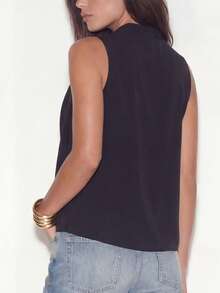 SHEIN Unity Women's Modern Sexy Elegant Sexy Outdoor Wear, Black Draping Asymmetrical Neckline Metal Buckle Decor Ladies Tank Top, Spring/Summer Night Out - Black - View 6