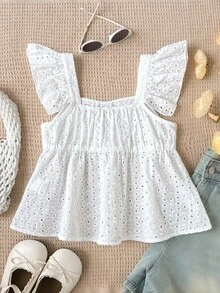 SHEIN 少女款彼得潘领花瓣袖短款上衣 - 白色 - 查看 2