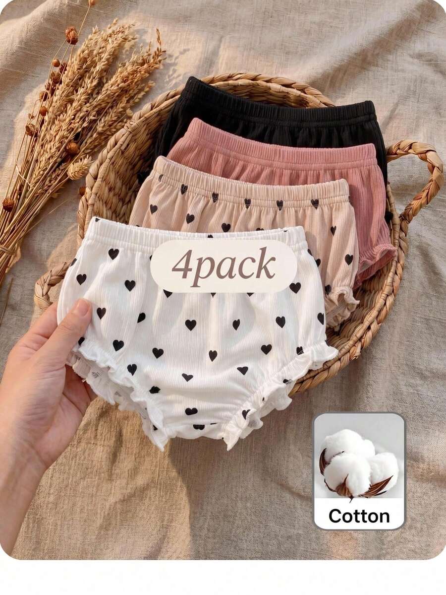 SHEIN 4pcs Baby Girl Knitted Casual Solid Color Elastic Waist Triangle Briefs - Multicolor - View 1