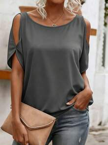 EMERY ROSE Kaos Grafis, Kaos Bahu Terbuka, Atasan Musim Panas Wanita, Ukuran Besar, Gaya Retro, Kenyamanan Sepanjang Musim untuk Pakaian Kasual Wanita & Acara Sosial - Dark Grey - View 3