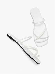 Alvarani Giày sandal đế bằng mũi vuông quai chéo cho nữ, thiết kế tối giản cho trang phục đi biển mùa hè - trắng - Xem 10
