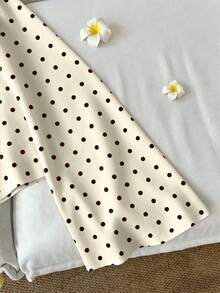 SHEIN LUNE Áo kiểu nữ tay loe buộc dây phía trước, in họa tiết, thích hợp cho mùa thu/đông. - Màu be - Xem 4