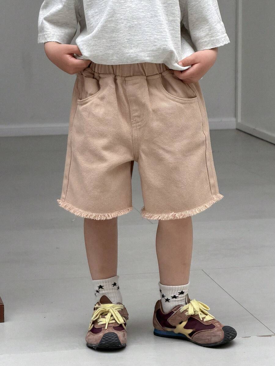 Dazy Kids Quần short denim rách dáng rộng cho bé trai. - Màu Khaki - Xem 1