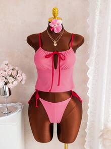 Swim Mod Bộ tankini nữ họa tiết caro, dây mảnh, thắt nút, kiểu dáng dễ thương, thích hợp cho các lễ hội âm nhạc bãi biển mùa xuân/hè. - Nhiều màu - Xem 5