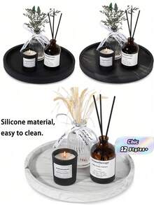 1PC/3PCS Round Marble Pattern Storage Tray, Bathroom Organizer Rack, Easy To Clean, Candle/Fragrance Holder, Silicone Vanity Tray, Jewelry Dish, Ideal For Liquid Soap, Shampoo, Spice Jars, Vase Mat In Home, Bathroom, Kitchen, Living Room, - Multicolor - View 1