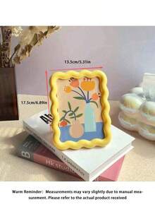1PC Cream Color Photo Frame, 6 Inch, Available In Pink,  Yellow, Desktop/Wall Decor Display Rack, Suitable For Bedroom Shelves, Living Room Gallery Wall, Nursery Decor, Cute Frame, Boho Style Home Decor, Wall Art Gift, Mini Photo Display, Elegant Room Decoration, Bridesmaid Gift, Graduation Gift - multicolor - View 4