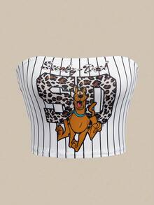 SCOOBY-DOO X SHEIN Top tubo casual de mujer con estampado de letras y dibujos animados, versátil para uso diario - Blanco - Ver 1